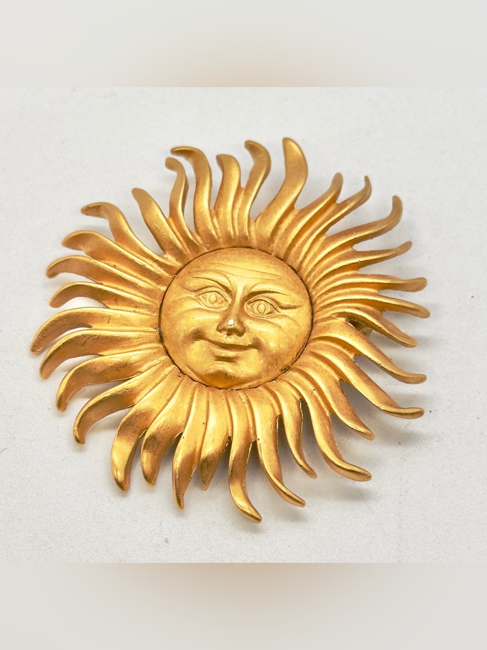 Vintage Monet Matte Gold Tone Sun Face Brooch Pin Celestial 80s 90s